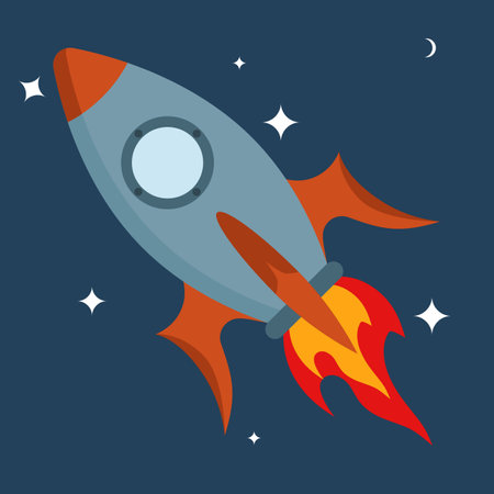 Rocket spaceship concept in flat style. space rocket launch, technology development innovation space rocket symbol, business launch perfect idea startup symbol space shuttle rocketのイラスト素材