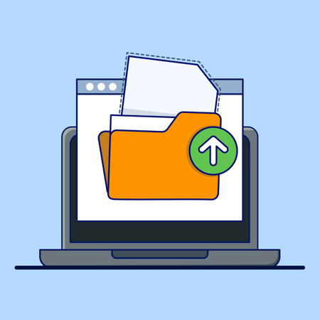 concept of Uploading office files in flat style. Uploading office document icon. File upload tasks for business and presentations, Documents from computer folders, business archiveのイラスト素材