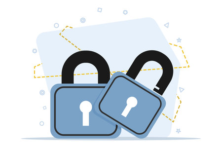Unlock and close lock icon. Security, encryption, protection, privacy, data access. Locks are locked and unlocked. Two yellow padlocks with keyholes, padlock shape illustrationのイラスト素材
