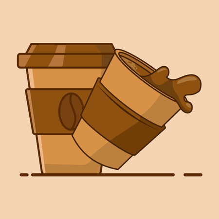 Coffee drink concept, Cartoon Floating Coffee Cup. delicious coffee drink icon vector illustration design, Coffee Cup, Food Drink Icon Concept Premium Vector Isolated.のイラスト素材