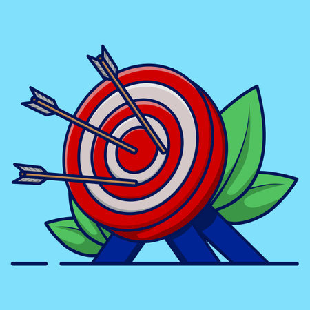 The concept of a target arrow in the middle shows perfect achievement or success. Marketing time...