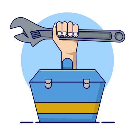 Plumber Icon. Plumber repairs pipe burst. Vector illustration for plumbing, household problems, help, accident concept, plumber repairs pipes with tools. Perfect for App Iconsのイラスト素材