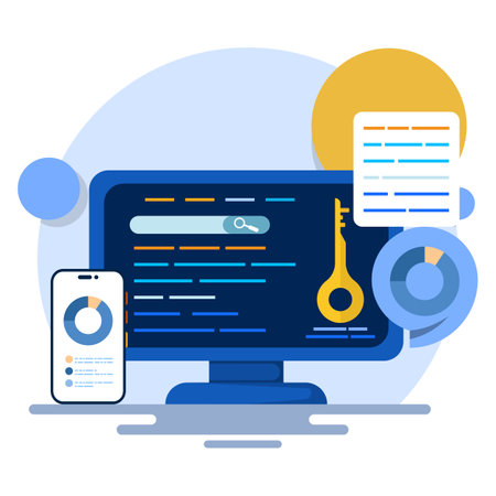Keyword analysis report concept, ranking of most frequently searched keywords. SEO keywords dominate search engine results page, keyword research, SEO report, vector illustrationのイラスト素材