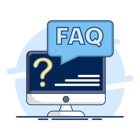 FAQ concept, Frequently asked questions, Website with FAQ page, Question and answer page to help audience, Questions or problem solving, online support center questions digitalのイラスト素材