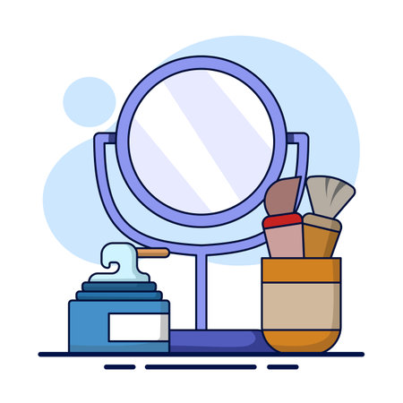 Beauty Services Concept. arrangement of professional beauty tools and equipment. Personal care products. makeup and grooming tools, Perfect for App Icons, Banners, etc. flat vectorのイラスト素材