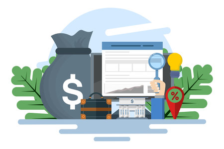 Concept of accounting, financial statements, report preparation. financial reports, digital accounting, auditing and financial research. budget management. flat design vectorのイラスト素材