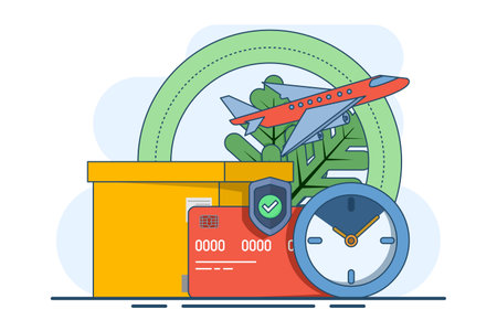 Express delivery service concept. Flying parcel delivery. online delivery via mobile application. Vector template e-commerce, fast delivery service, package delivery.のイラスト素材