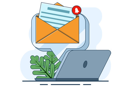 Concept of Email inbox or new email notification. email notification on laptop, email message on device screen. Message reminder concept. Newsletter on computer.のイラスト素材