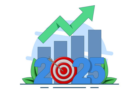 business prospect concept for 2025, future estimate or plan, vision of future success, new year goal or achievement, company target or expectation. flat vector illustrationのイラスト素材