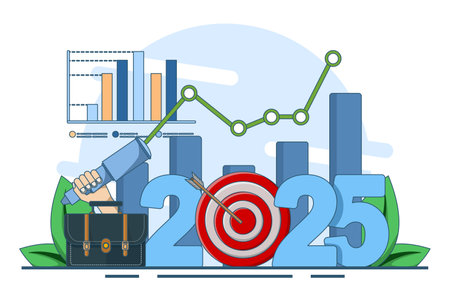 business prospect concept for 2025, future estimate or plan, vision of future success, new year goal or achievement, company target or expectation. flat vector illustrationのイラスト素材