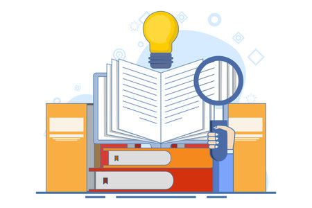 book reference concept, library, stack of books and light bulb. literature, educational design, idea, brainstorming, education and reading. Ideas and inspiration. Symbol or icon.のイラスト素材