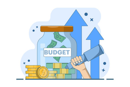 Financial budget planning concept for future, digital marketing, finance, sales strategy, teamwork, corporate budget, revenue growth, investment business. Flat vector illustrationのイラスト素材