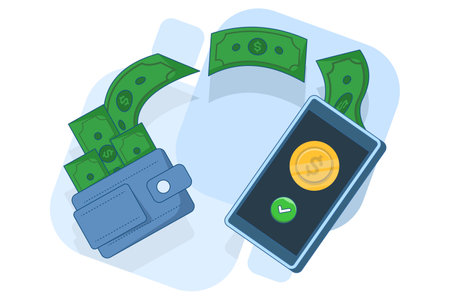 financial concept with money transfer. Sending money to a card, to a bank account or an e-wallet. financial transactions and payments. Flat vector illustration on a background.のイラスト素材