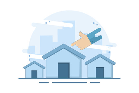 concept of choosing a new home based on budget, income, or lifestyle. think wisely, choose different house variants, Home affordability calculation. Flat vector illustrationのイラスト素材