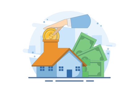 investment concept in home or real estate. household income, real estate sales Real estate investment, home value, home budget and other expenses, flat vector illustrationのイラスト素材