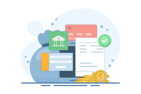 Secure digital transaction concept, online payment, online banking security, secure mobile payment with payment card. Digital banking experience, flat vector illustration.のイラスト素材