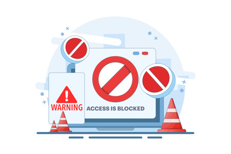 Online graphic concept of restricted access blocked on device, unauthorized internet web access prohibited or blocked, digital security sign prohibited denied, cyber danger warningのイラスト素材