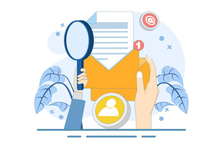 Concept of approaching target audience using email marketing, Online business strategy, Advertising, Email newsletter, sending messages, marketing materials, banners. Flat vectorのイラスト素材