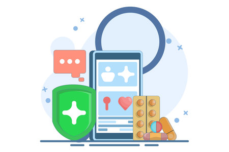 telemedicine concept or online health consultation and examination. illustration of a doctor with a mobile health application on a smartphone. technology and services.のイラスト素材