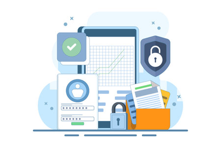 Mobile device security concept with password. Flat developer prepares security system to protect user account data and master password. Minimal vector illustration outline designのイラスト素材