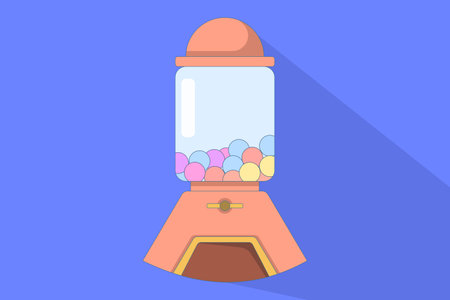 Concept of gum vending machine casting long shadow. Gum machine. Gum machine shaped like cartoon gum dispenser. Flat vector illustration on background.のイラスト素材