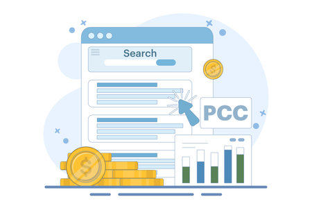 Pay Per Click Marketing Concept or PPC, Digital Advertising Line Campaign. Digital Marketing Who Wants to Explain or Promote the Ins and Outs of PPC Advertising. Successful PPCのイラスト素材