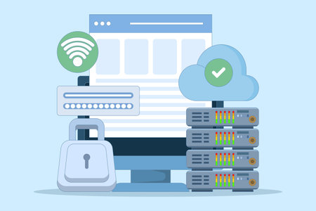 personal data protection concept, information storage in the cloud, user authorization, cloud storage. Cartoon style illustration for landing page, web banner, infographic,のイラスト素材