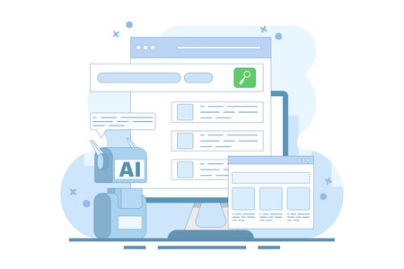 AI powered search results concept, Artificial intelligence integrated with search engine, AI search results, content based title, landing page, flat vector illustrationのイラスト素材