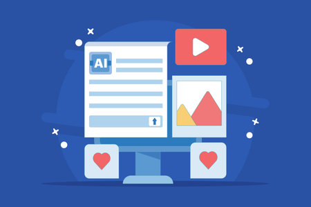 AI Generator Website Concept, AI generative tool, Artificial intelligence that creates text, video and image content. AI content generator. Artificial intelligence integratedのイラスト素材