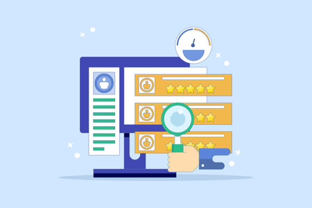 Customer Feedback Concept Sharing feedback online, Online customer survey, Customer experience of products and services. Positive feedback. Flat vector illustration on background.のイラスト素材