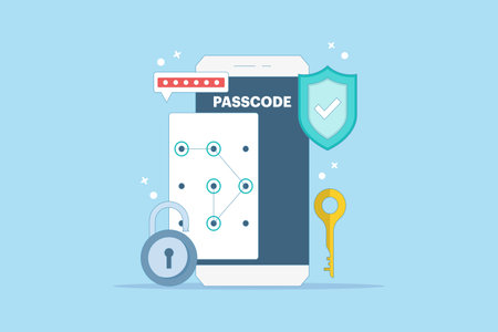Lock screen concept set input passcode on smartphone screen with password protection padlock. Data protection, internet security and cyber security. Flat vector illustrationのイラスト素材