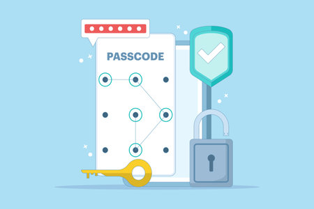 Lock screen concept set input passcode on smartphone screen with password protection padlock. Data protection, internet security and cyber security. Flat vector illustrationのイラスト素材