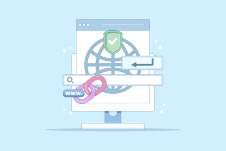 secure link concept. secure website address. user security in accessing website. surfing the internet safely. browsing. chain symbol and search bar. flat style design illustrationのイラスト素材