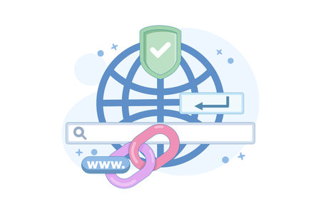 secure link concept. secure website address. user security in accessing website. surfing the internet safely. browsing. chain symbol and search bar. flat style design illustrationのイラスト素材
