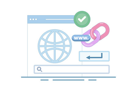secure link concept. secure website address. user security in accessing website. surfing the internet safely. browsing. chain symbol and search bar. flat style design illustrationのイラスト素材