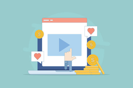 Video Content Marketing Concept, Make money from content creation, Social media video content creators make money online. video influencer. flat vector illustration on background.のイラスト素材