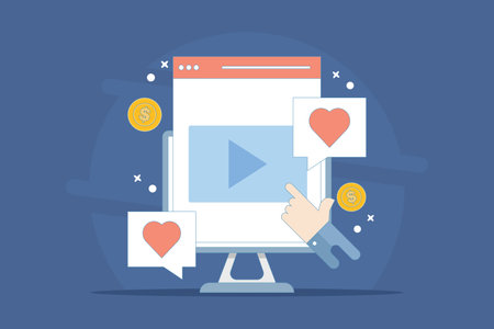 Video Content Marketing Concept, Make money from content creation, Social media video content creators make money online. video influencer. flat vector illustration on background.のイラスト素材