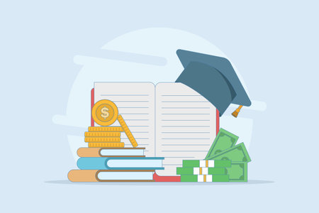 tuition fees in fixed form. Education fund for college, savings for school or university fees, professional qualification fees, study or training fees. Flat vector illustrationのイラスト素材