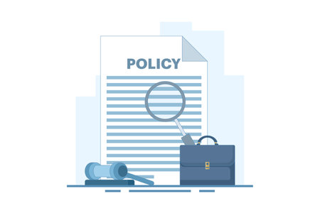 Legal Policy Concept. Legal Notice Document with Judge's Hammer. Legal Notice Document with Judge's Hammer. Corporate documents, agreement review and protection. Flat Vectorのイラスト素材
