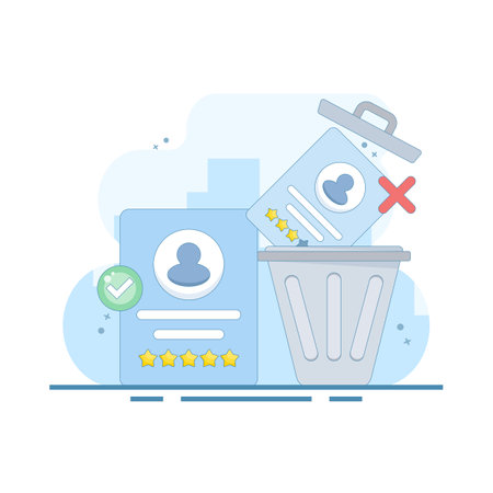 employee or worker recruitment concept. eliminating job applicants. disqualifying and selecting job candidates. HR staff throws information about bad job applicants into the trash.のイラスト素材