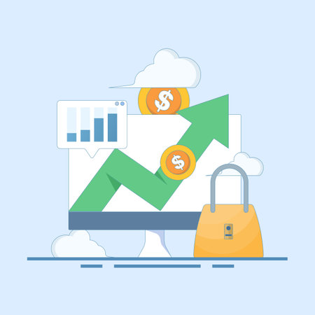 sales increase concept. business increase, revenue and sales result. profit and success. progress in revenue increase, sales increase drastically. flat style design illustration.のイラスト素材