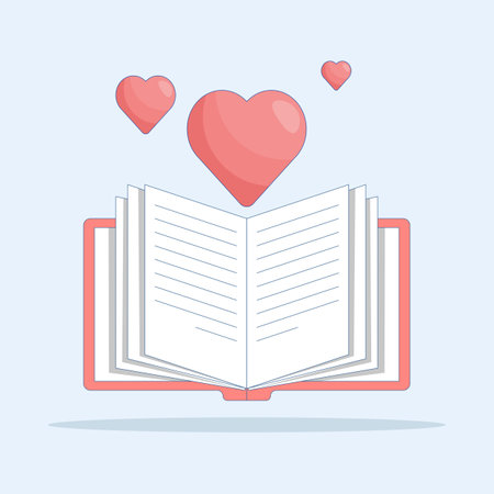 world book day concept. open book with heart. love and enjoy reading books. favorite and like. symbol or icon. minimalist style illustration design elementのイラスト素材