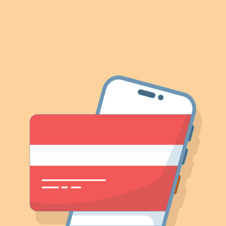 Mobile phone with payment card. Payment by phone, online payment. Pay online. Online bank payment for mobile phone application. Digital wallet. Flat design illustration.のイラスト素材