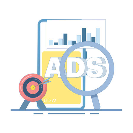 Mobile advertising strategy concept. native advertising and programmatic targeting for mobile devices. Advertising campaign. optimized mobile advertising. Flat design illustrationのイラスト素材