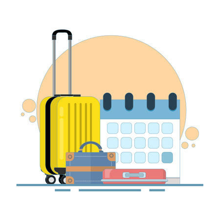 Travel Date Concept. pointing to calendar with check mark indicating Annual Leave, vacation planning. taking time off or vacation to relax and unwind from hard work. flat designのイラスト素材