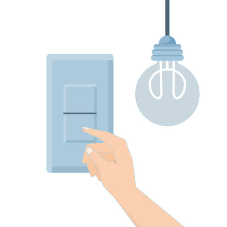 Energy saving concept, by turning off the lights. Turning off the lights to save electricity. Environmental protection concept. flat design illustration on background.のイラスト素材