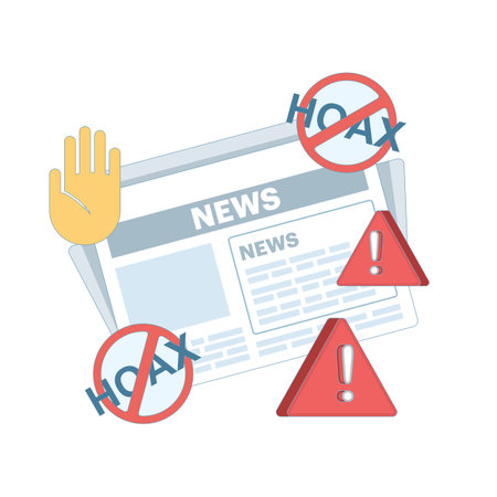 fake news concept, fake information in online news, stop the spread of fake news. Junk news content, Disinformation in newspapers. Stop misinformation on the internet and media.のイラスト素材