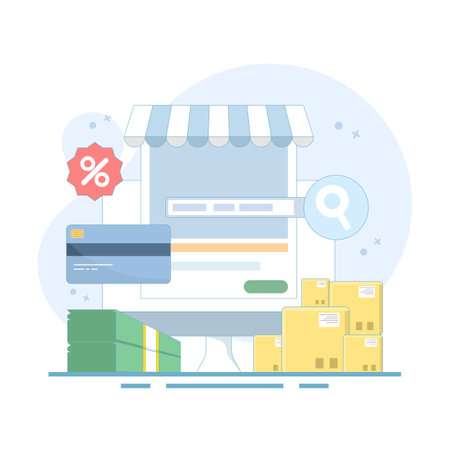 online shopping concept. add to cart and check out with mobile app, commerce, purchase and payment via mobile app. flat vector illustration on background.のイラスト素材