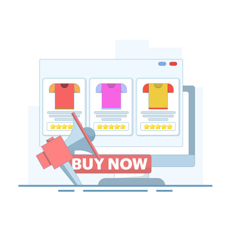 Online Shopping Concept flat illustration. e-commerce, flash sale, discount, cashless payment, digital, shopping with devices and goods on display. flat vector illustrationのイラスト素材