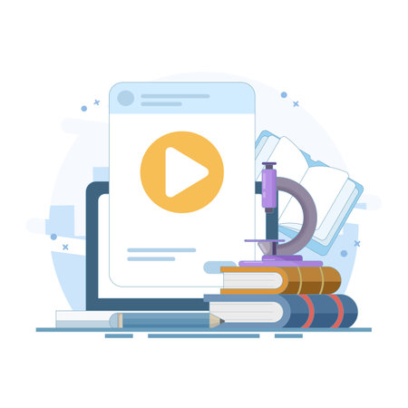 Distance or online education concept, studying lessons remotely and watching online seminars at home. Distance learning. Modern online education. Reading e-books. Flat designのイラスト素材